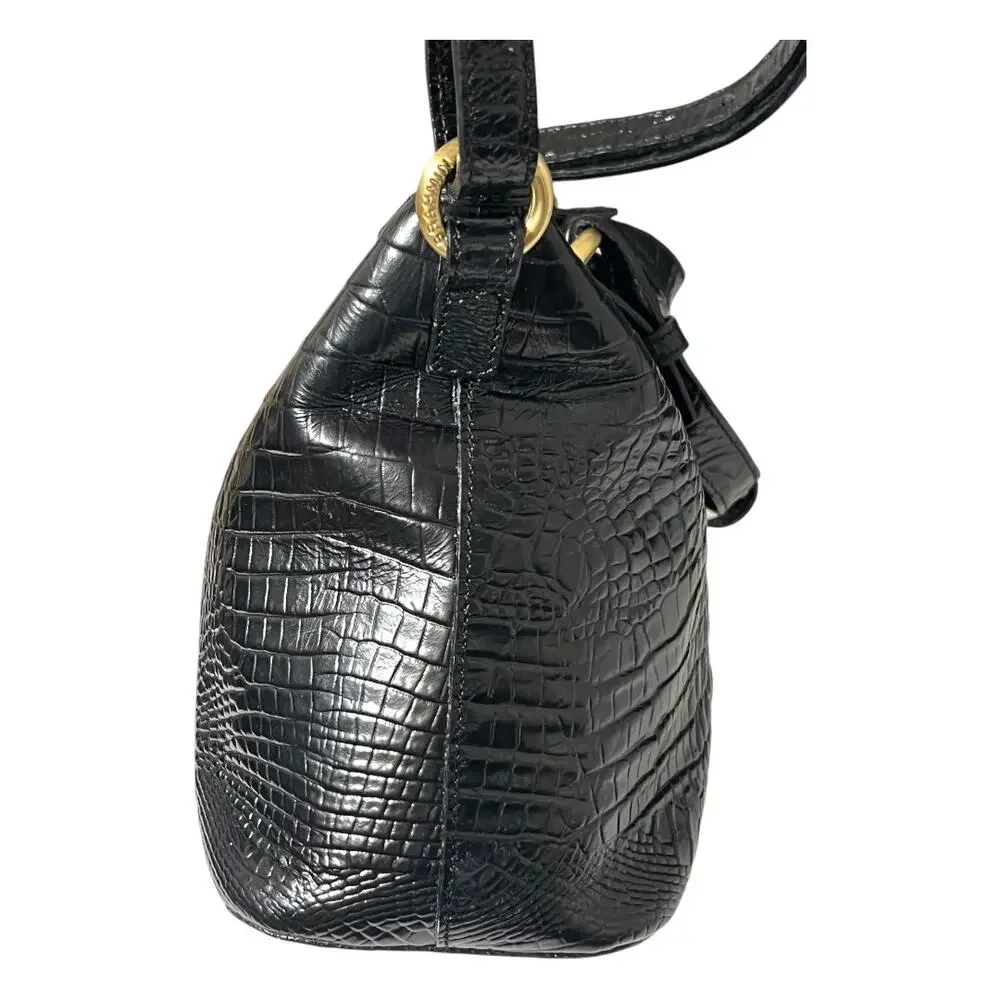 Brahmin Mini Asher Black Melbourne Croc Embossed Leather Satchel Crossbody